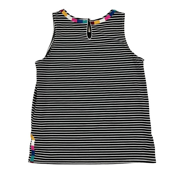 Savanna Jane Striped Stretch Knit embroidered Tank Top Black White Round Neck, S - Picture 3 of 8